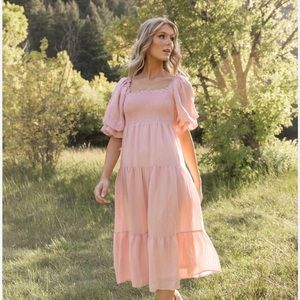 Piper & Scoot Blush Pink smocked MIDI Dress, size small